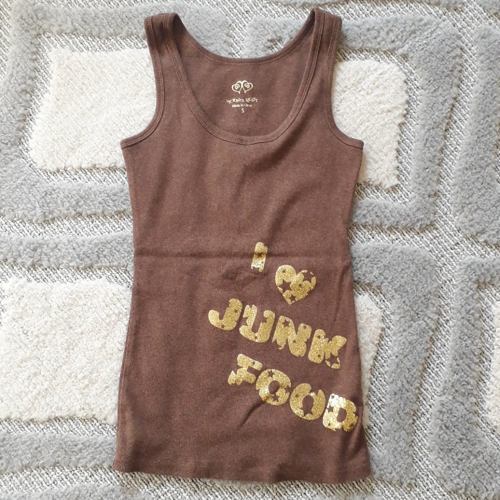 Victoria's Secret I ❤Junk Food Glitter Tank Top